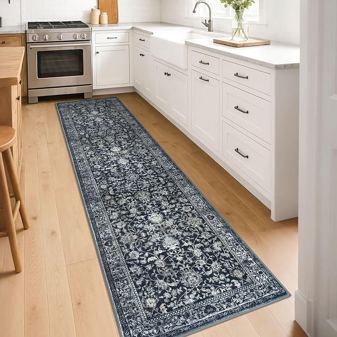 KILOCOCO Hallway Runner 2x8 Rug Runner Printed Vintage Floral Washable Kitchen