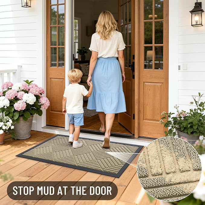 OLANLY Front Door Mat Outside Entrance 71x23, Heavy Duty Sturdy Natural Rubber