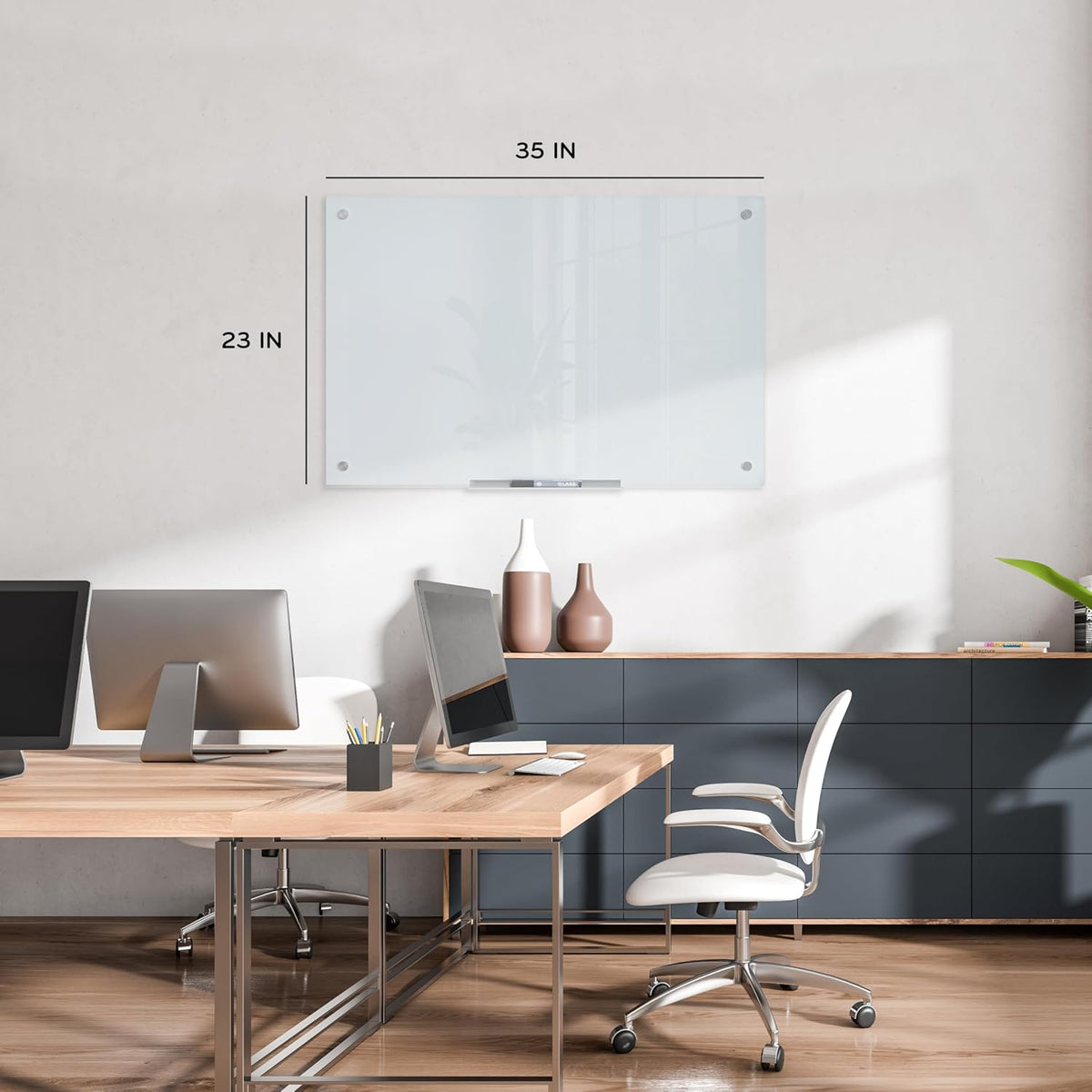 U Brands Glass Dry Erase Whiteboard, 24” x 36”, Frameless Frosted White Board, Modern Wall Mounted Whiteboard, Stain and Ghost Resistant, Includes Marker & Eraser, for Office, School, and Home