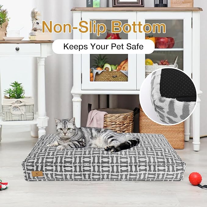 Dog Bed with Easy-Grip Handle - Shredded Memory Foam Pet Bed, Removable & Machine Washable Cover, Non-Slip Bottom, Choose from Cooling Linen or Warm Flannel Style for Dogs & Cats(Small