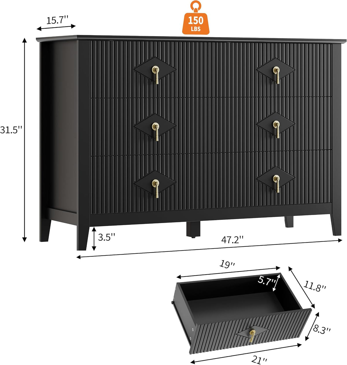 GarveeHome Fluted Dresser for Bedroom, Chest Organizer Unit with 6-Drawer