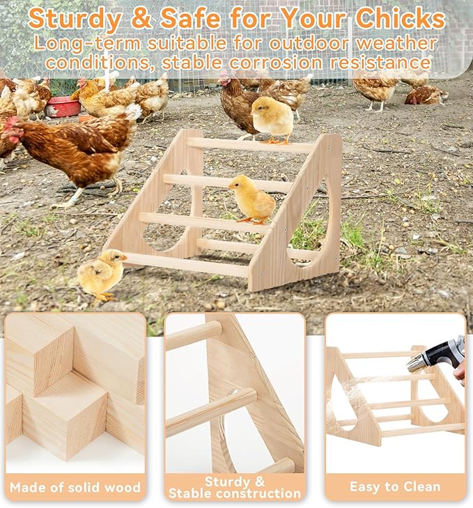 PETSFIT Chick Perch Prevent Rotation Design, Strong Wooden Chicken Roosting Bar, Easy to Assemble and Clean, Fun Toys for Chick Indoor/Outdoor Use