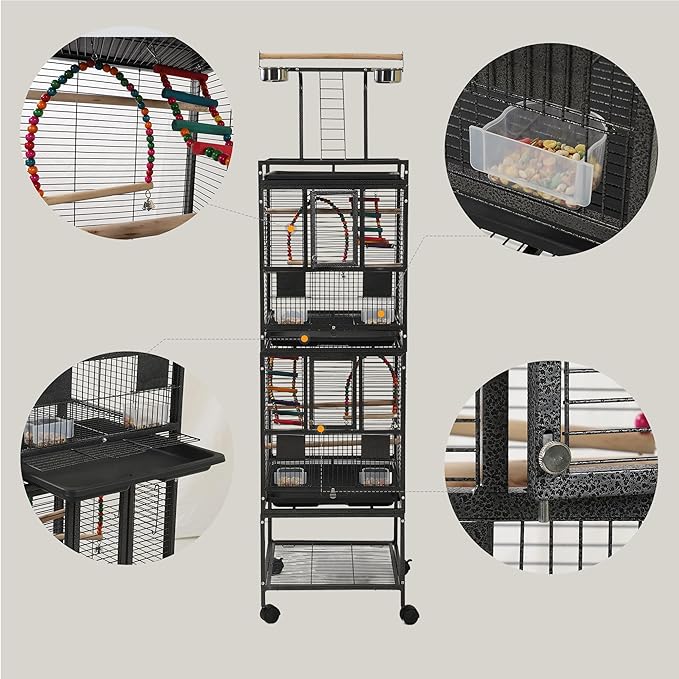 68" Double Bird Cage,Stackable Divided Parakeet Cage, Parrot Cages for Medium Birds with Bird cage Cover,Birdcage Seed Catcher,for Cockatiels Canaries Lovebirds Finches Budgies Small Parrots