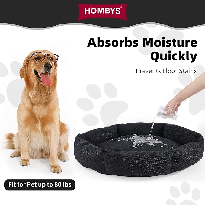 HOMBYS Indestructible Chew Proof Dog Bed for Aggressive Chewers,Round Durable Pee Proof Tough Pet Bed for Large Dog,Black (24" x30x7)