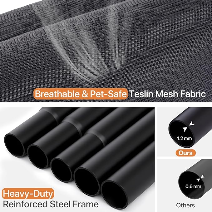 Elevated Dog Bed, Raised Outdoor Dog Cots Beds for Medium Dogs, Waterproof for Indoor & Outdoor, Cooling Hammock Cot with Breathable Mesh, Black, 37 Inches