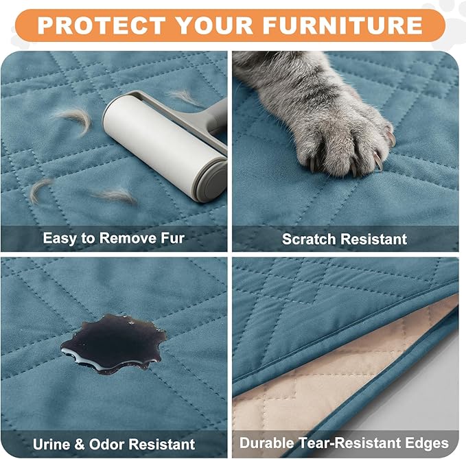 100% Waterproof Dog Couch Protector, Triple-Layer Waterproof Dog Bed Cover Pet Blanket Reversible 2-Tone Sofa Shield, Non-Slip Furniture Guard for Pets(42×50 Inch, Gray Blue+Apricot)