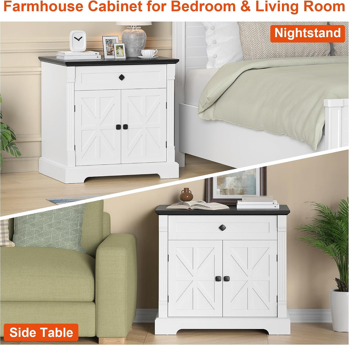 Bigbiglife Farmhouse Printer Stand, 29.9" Wide, Black Top & White Finish