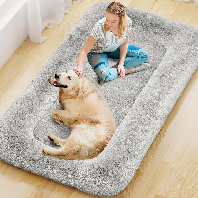 YEFU Human Dog Bed for Adult : Dog Bed Large Size for Human People Pet Kids - Human Sized Dogs beds 79"x45"x12" - Dogs Humans Beds Comfortable Foam Washable for Sleep Nap in Bedroom Light Grey