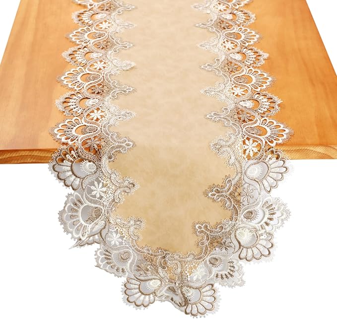 Lace Table Runner, Waterproof Oil-Proof PU Leather Table Runner