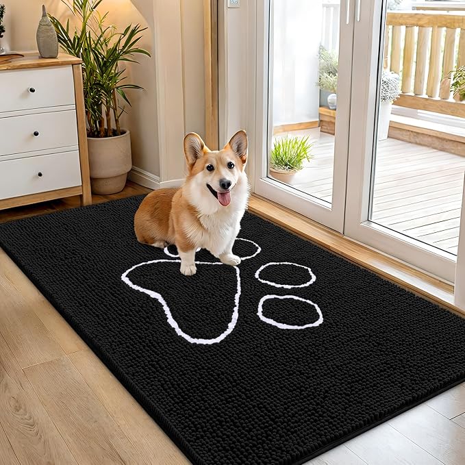 OLANLY Dog Door Mat for Muddy Paws 54x32, Paw Print Design, Absorbs Moisture