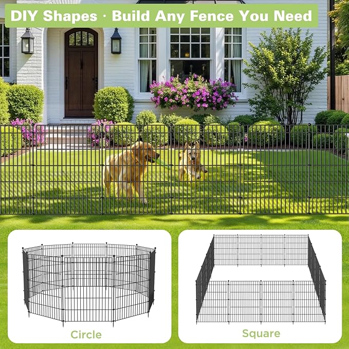 10 Panels No Dig Garden Fence Animal Barrier, 34in(H) × 22.5ft(L) Decorative Metal Outdoor Dog Fence, Rustproof Pet Fencing for Yard, Patio, Flower Bed -Temporary Fencing| Easy to Install