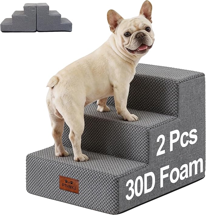2 Pcs Dog Stairs 3-Step Dog Stairs for Bed Couch Sofa 13.5" H Pet Steps for Puppy Small Dogs Cat Puppy Small Medium Dogs (Grey, 3-Stairs 13.5" H)