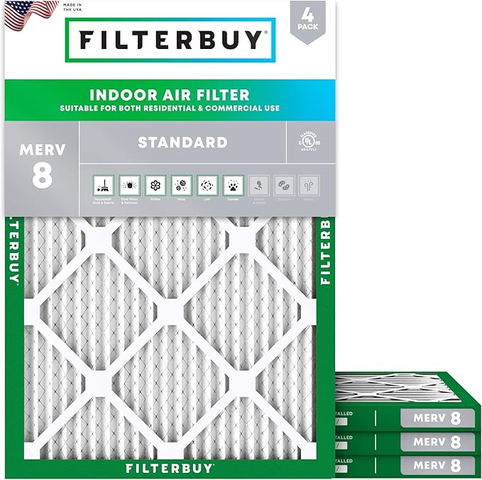 Filterbuy 11.88x16.88x1 Air Filter MERV 8 Essential Dust & Allergy Defense