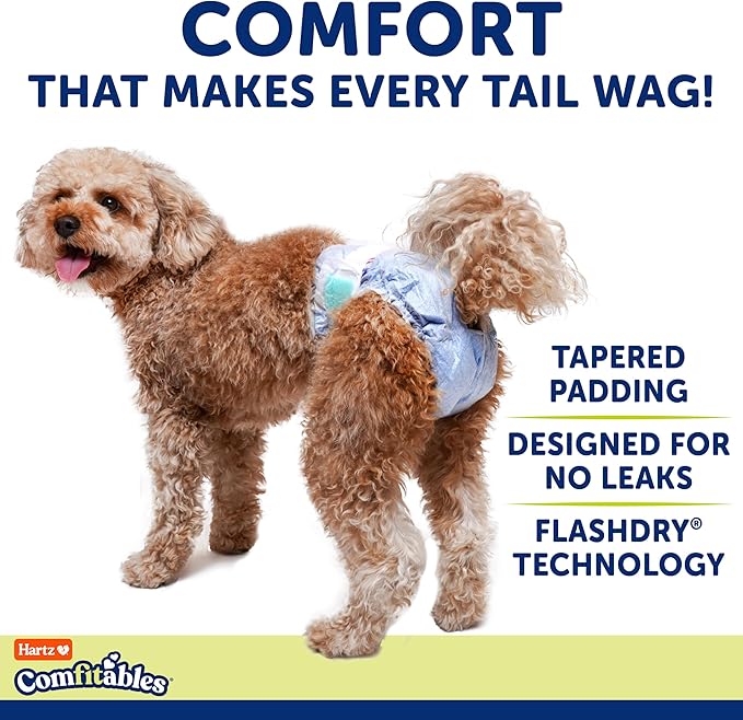 New! Hartz® Comfitables® Disposable Dog Diapers, Size XS 38 count, Comfortable & Secure Fit, Easy to Put On, Super Absorbent Male and Female Diaper