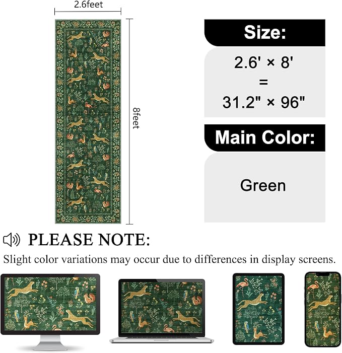 DUKINO 2.6x8 Rug for Hallway, Washable Kitchen Runner Rug
