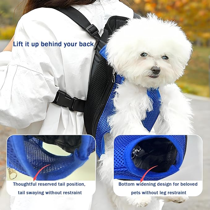 Pet Carrier Backpack, Adjustable Pet Front Carriers for Small Medium Dogs Cats 5-18 Lbs, Legs Out, Dog Cat Carrier Backpack for Hiking,Camping,Traveling,Cycling (Blue, Medium（Fit:5-10lb）)