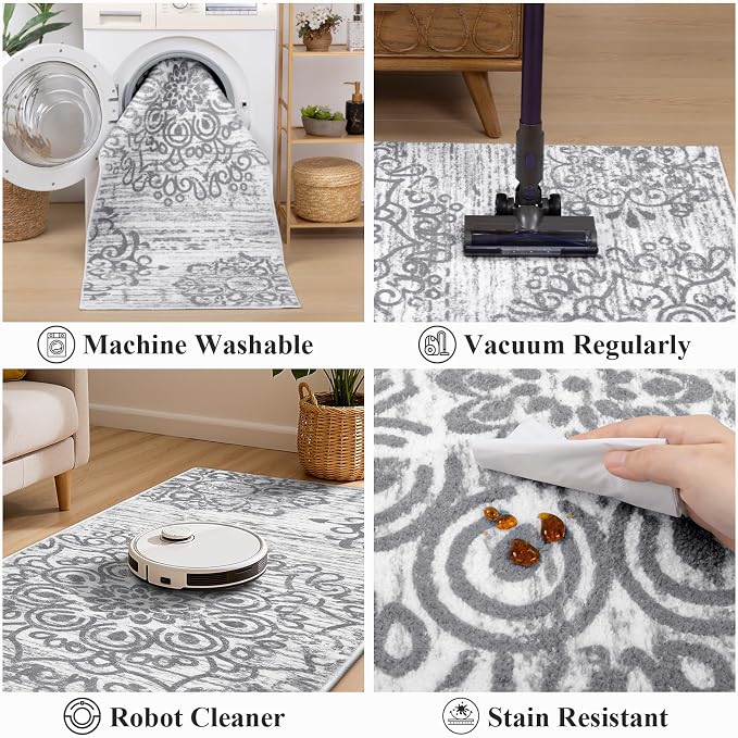 HEBE Hallway Runner Rug 3'x20' Washable Vintage Distressed Area Rugs Non Slip
