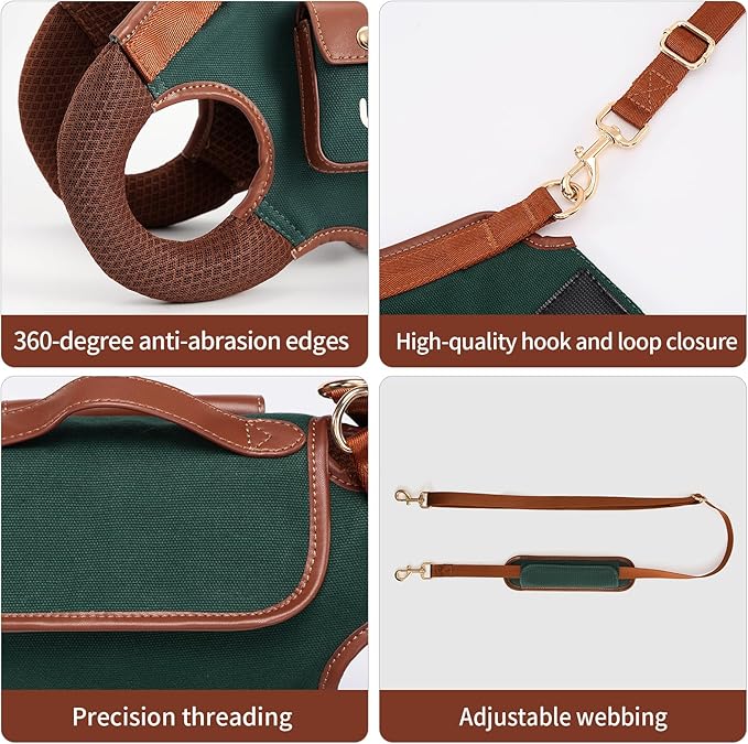 Dog Lift Harness Dog Carrier Dog VES Harness Adjustable Dog Leash with Small Puppy Treat Bag（Green,XS）