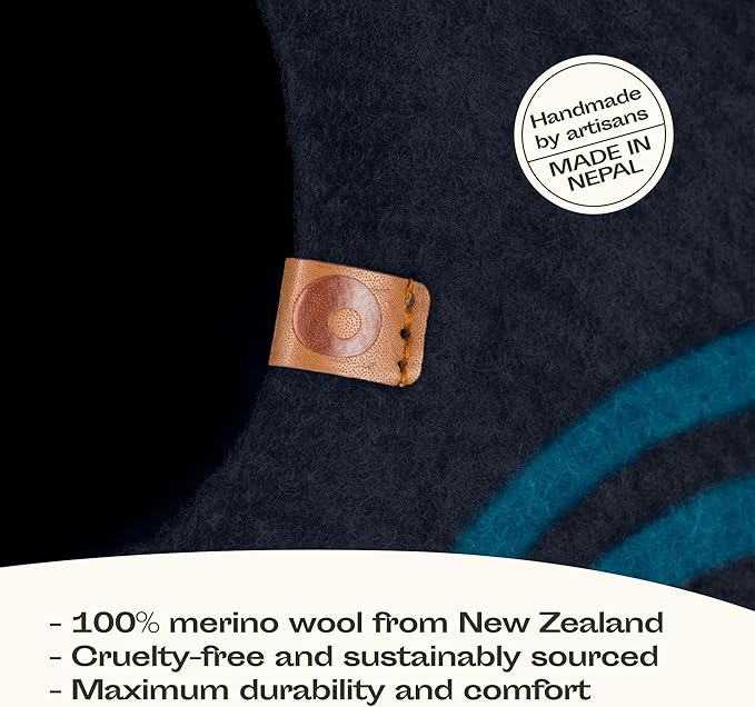 MEOWFIA Cat Cave – Premium Felt Cat Bed for Indoor Cats, Handmade 100% Merino Wool, Cat (Large, Black Aqua) (Pack of 2)