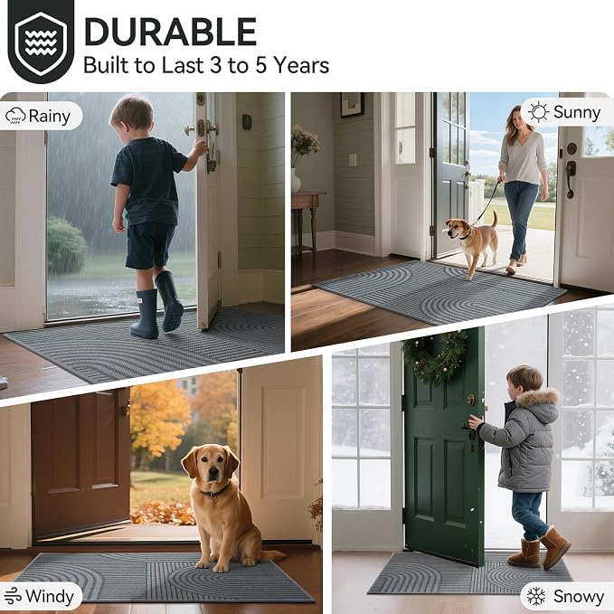 Front Door Mat 17''x30'', Absorbent Dirt Resist Washable Non Slip Low-Profile