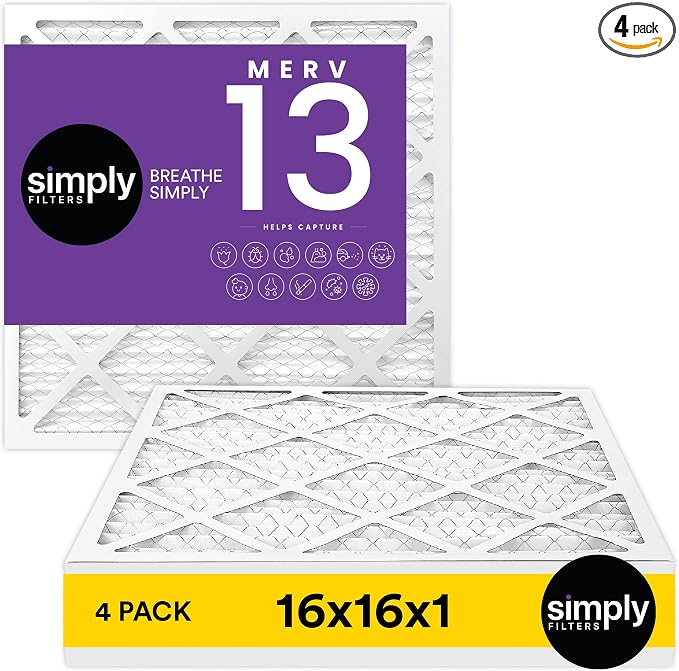 Simply 16x16x1 Air Filter, MERV 13, 4 Pack,