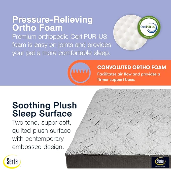 Serta Orthopedic Quilted Pillow Top Dog Bed for Pets – Slate Gray (X-Large)