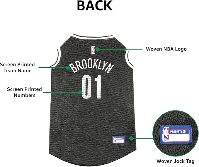 NBA PET Jersey Brooklyn NETS Basketball Dog Jersey, Small. Best Licensed Basketball Jersey for The Real Four-Legged Fan!