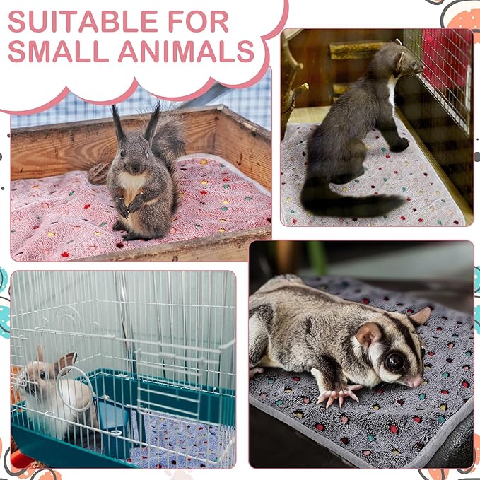 Tudomro 8 Pcs Guinea Pig Blankets Absorbent Washable Animal Fleece Bedding Cage Liners Waterproof Reusable Pet Pee Sleep Mat Pad Cover for Chinchilla Hamster Ferret(Dot,12 x 12 Inch)