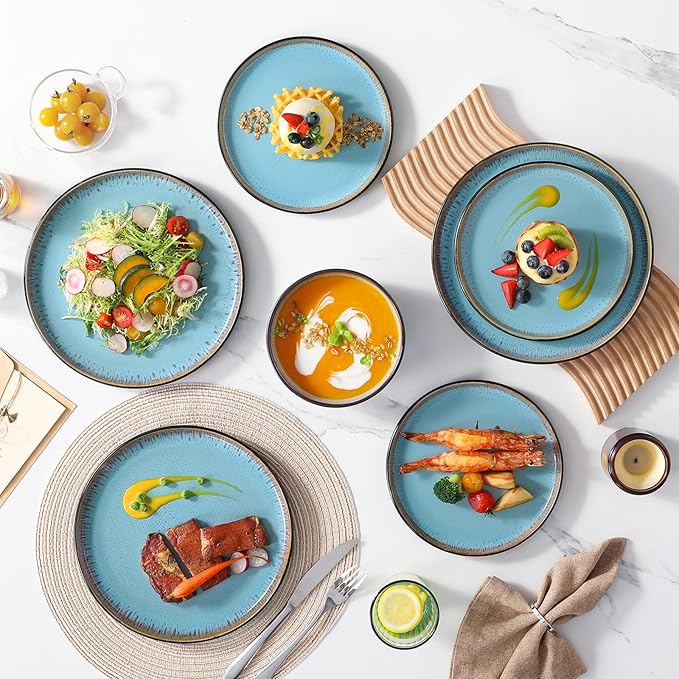 vancasso Plates and Bowls Sets, 24 Pieces Stoneware Dinnerware Sets