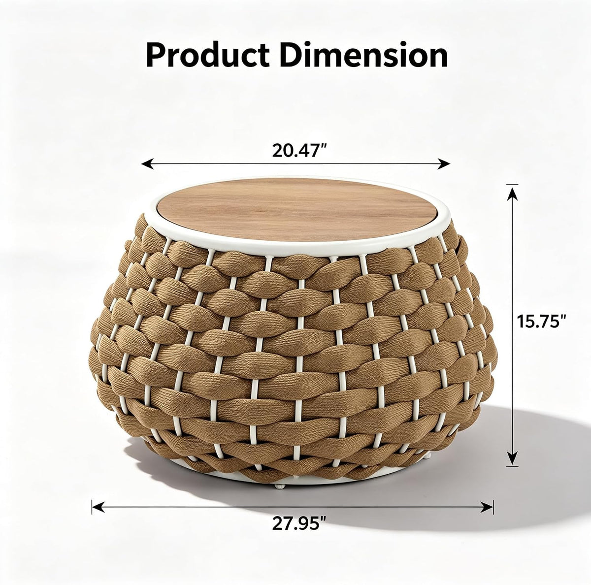 YDcosyfy Large Round Outdoor Side Table, 28 Inches Patio End Table with Removable Wood Top, Outside Coffee Table, All-Weather Metal Frame, Hollow Out Bottom Storage, for Balcony, Porch, Garden, Brown