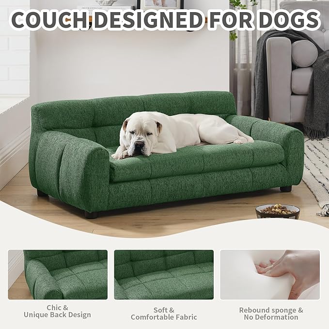 38" Pet Sofa Couch for Small and Medium Dogs, Soft Foam Cushion Dog Couch with Backrest & Armrests, Short Leg Stable Design, Durable Linen Fabric Pet Bed, Modern Style