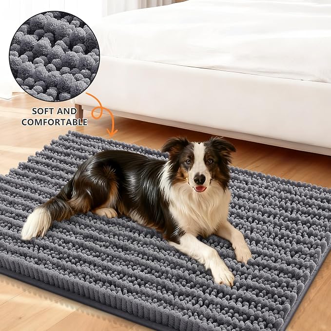 Smiry Dog Door Mat for Muddy Paws 30x20, Absorbent Dirt Trapper, Non-Slip