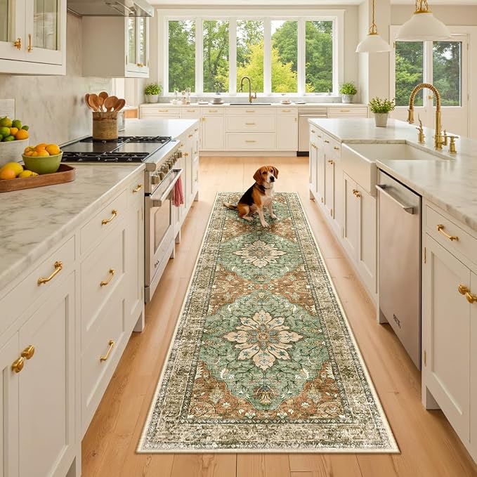 RELEANY Area Rugs Runner 2'x8' Washable Non-Slip, Floral Vintage Distress