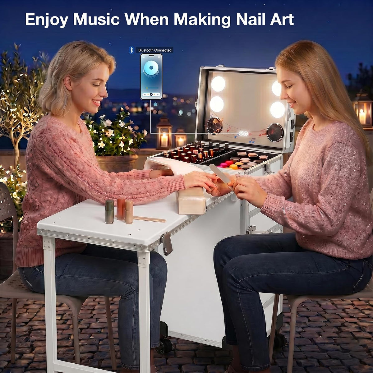 Rolling Portable Manicure Table with 3 Drawers, Makeup Case Foldable Nail Desk with Wheels, Lockable Mesa de Uñas Profesional para Nail Techs, Mobile Nail Makeup Workstation