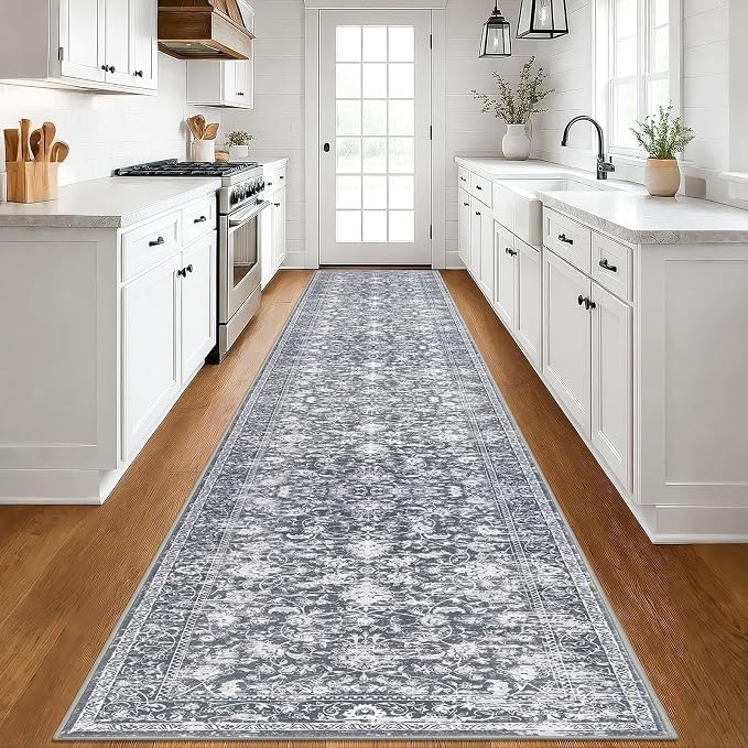 KILOCOCO Hallway Runner 3x18 Rug Runner Printed Vintage Floral Washable Kitchen