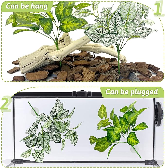 Hamiledyi 7 Pcs Reptile Plants Bendable Climbing Vines Terrarium Hanging Artificial Leaves, Bearded Dragon Tank Accessories, Habitat Decor for Snake Leopard Gecko Lizard Chameleon