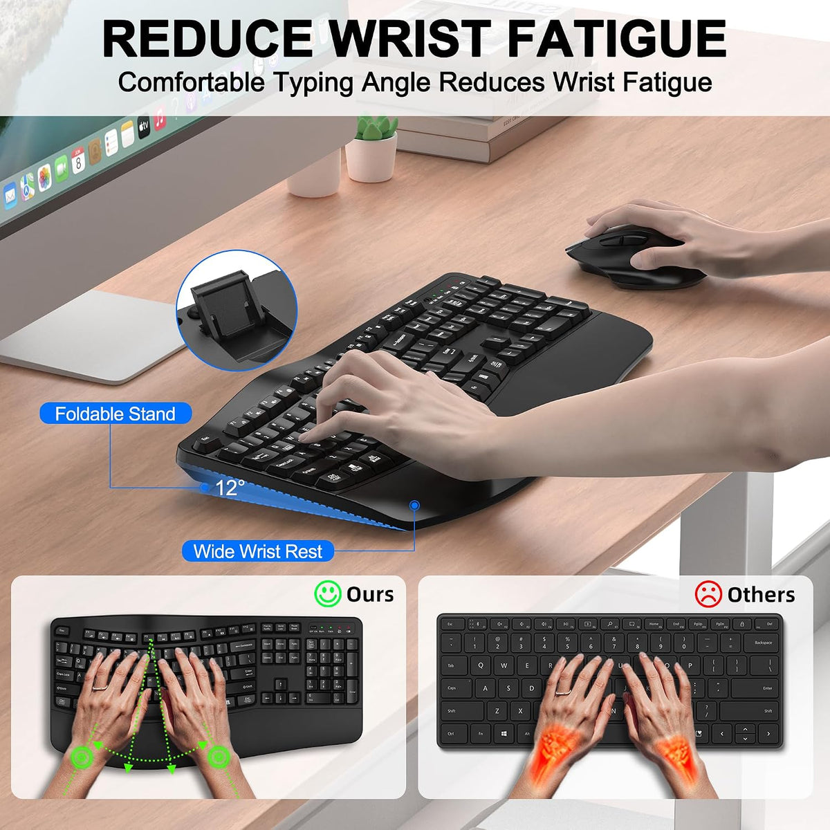 Wireless Keyboard and Mouse Combo, 2.4G Ergonomic Wave Keys(Black)