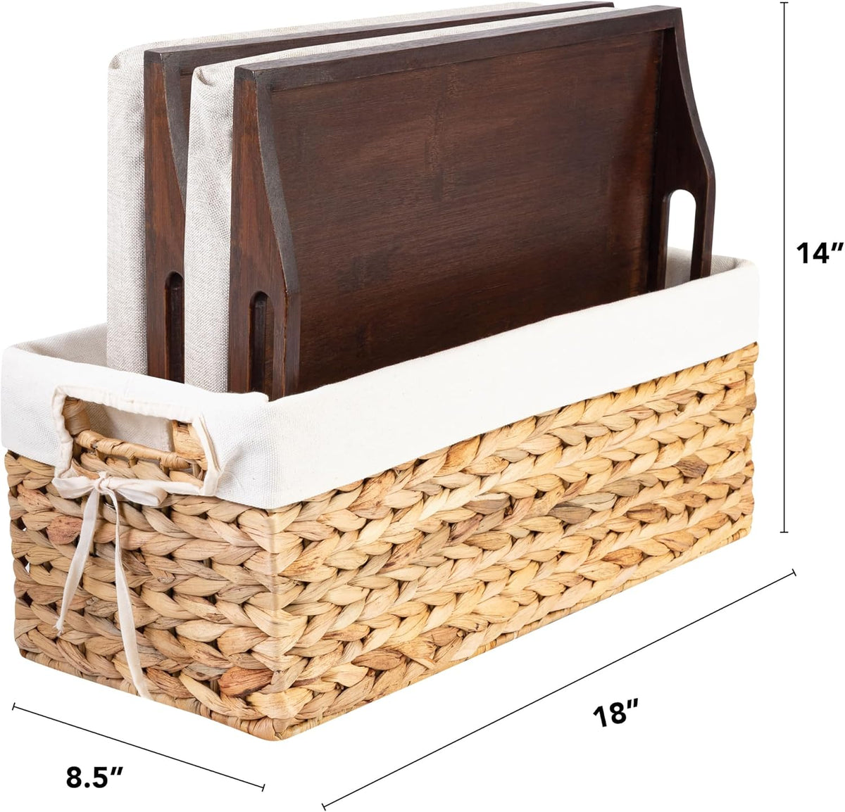 ROSSIE Home Wood Lap Tray – Java Bamboo, 2-Pack with Storage Basket
