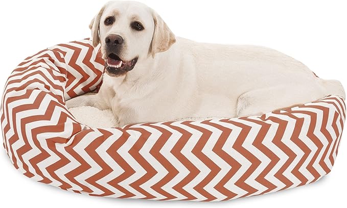 Majestic Pet 40 Inch Chevron Sherpa Calming Dog Bed Washable – Cozy Soft Round Pet Bed with Spine for Head Support - Fluffy Donut Bed 40x29x9 (inch) – Large - BURNT ORANGE