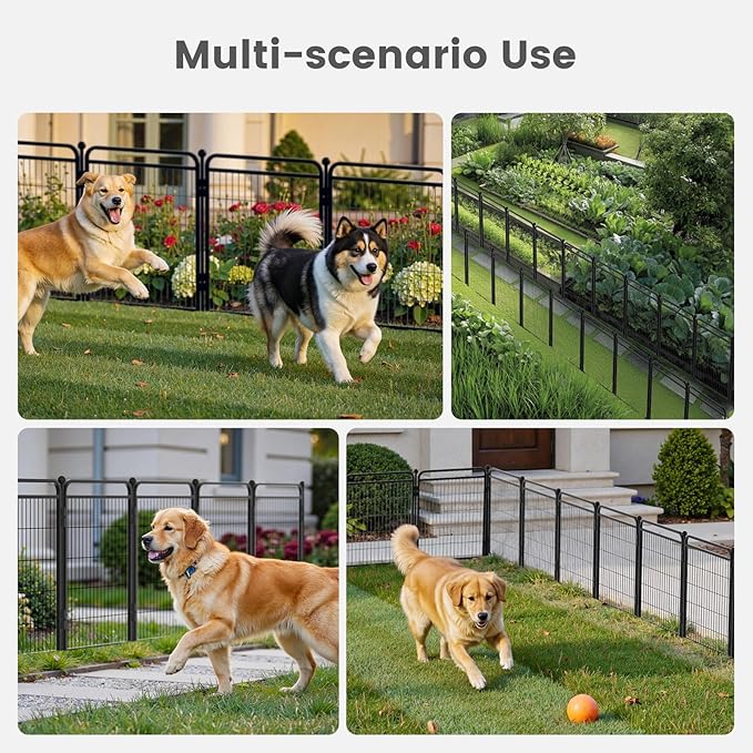 24 in(H) Decorative Garden Fence Outdoor for Yard with Gates,Heavy Duty Iron 16 Panels Total 29.4ft(L) Anti Dig Fence with Gravity Automatic Lock for Indoor/Outdoor Decorative Dog Fence,Brown