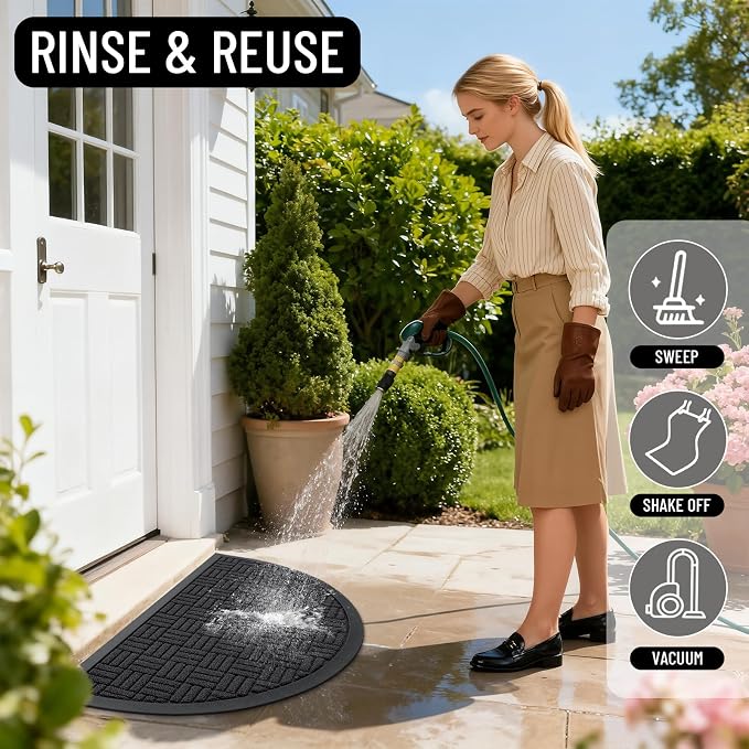 OLANLY Half Circle Door Mat Outside Entrance 29.5x17, Heavy Duty Sturdy Natural
