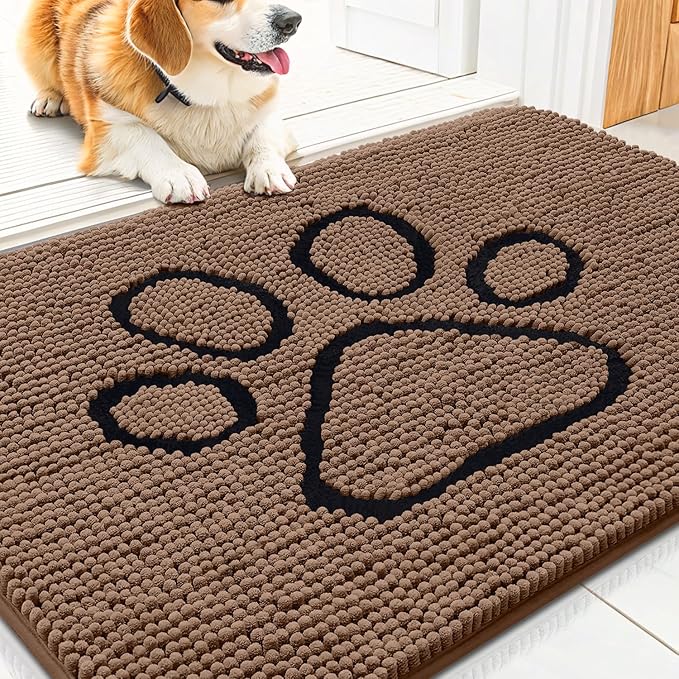 Smiry Dog Door Mat for Muddy Paws, Absorbent Dirt Trapper Non Slip Quick Dry