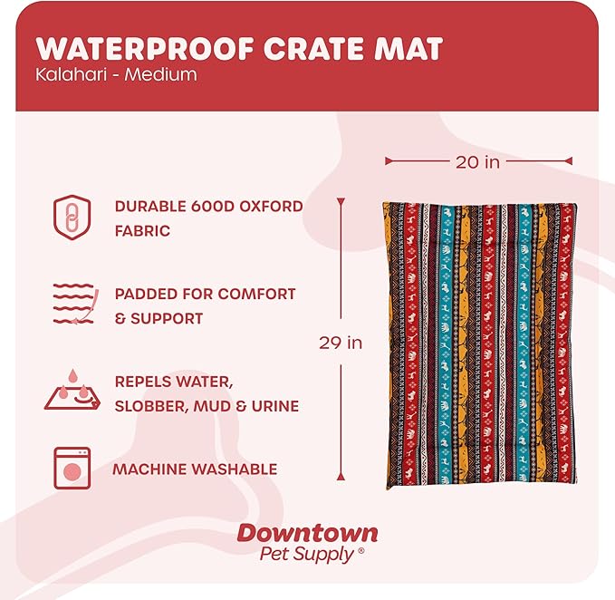 Downtown Pet Supply Dog Crate Pad, 29" x 20" - Waterproof, Ripstop Nylon Dog Crate Mat Chew Proof and Machine Washable - Kalahari - M