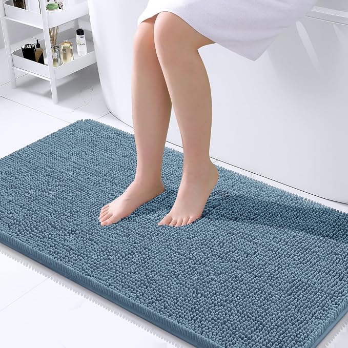 OLANLY Bathroom Runner Rugs 44x24, Soft Absorbent Chenille Bath Rugs, Rubber
