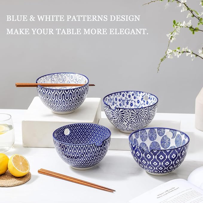 Selamica Ceramic Ramen Bowls Set, 15 OZ Noodle Bowls