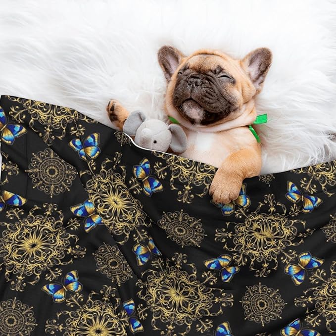 Two Sided Plush Pet Blanket for Crates Carriers Home Use, Colorful Mandala Art Flower Tie Dye, Reversible Throw with Cozy Dot Fabric and Silky Reverse for Small Large Pets