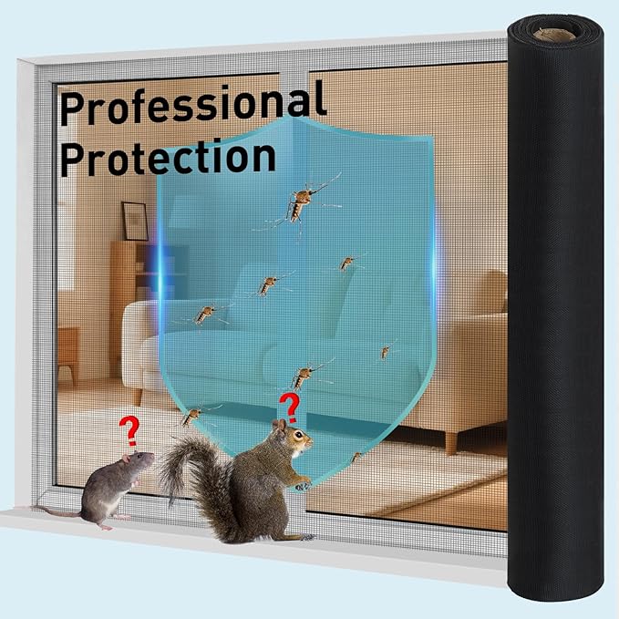 304 Stainless Steel Mesh Window Screen Roll, 47IN x 10FT Black Metal Window