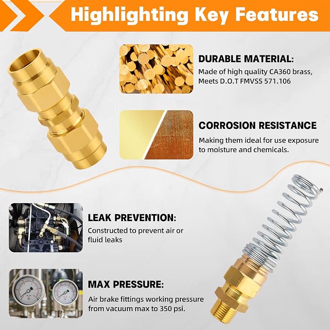 32PCS Brass DOT Air Brake Hose End Fitting Kit