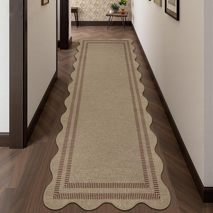 Scalloped Easy Jute 2.6x8 Kitchen Runner Rug, Washable Rugs