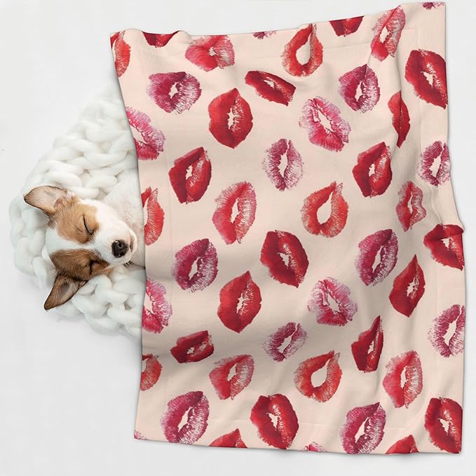 Waterproof Dog Blanket Soft Pet Blanket for Puppy Cat, Fleece Cat Throw Blankets for Furniture Bed Couch Sofa Reversible - Lips Kiss 2